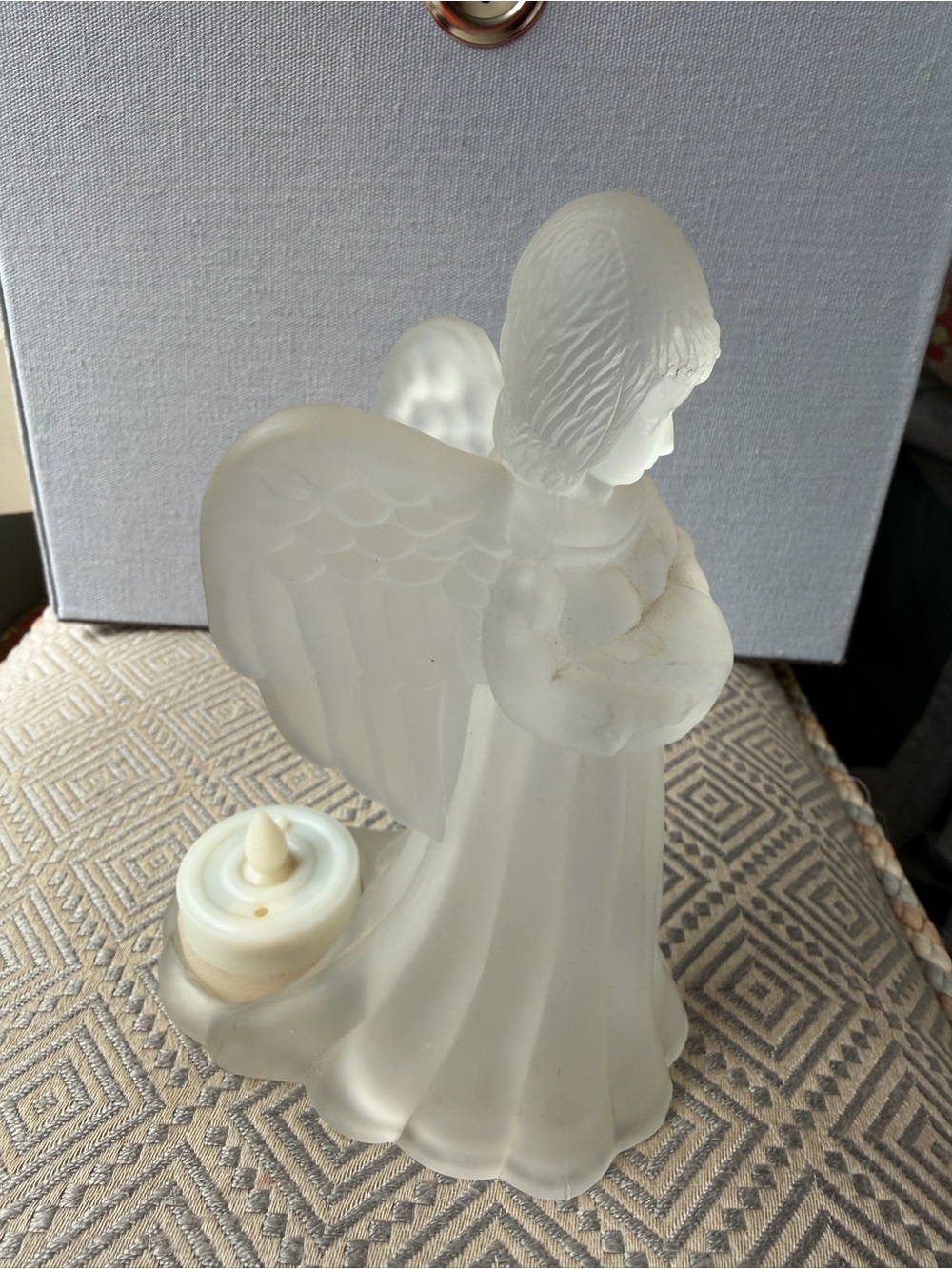 Frosted Glass Angel Candle Holder - White